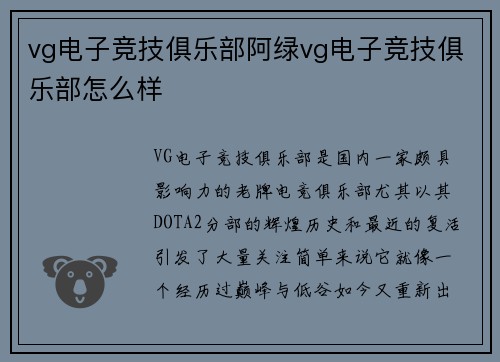 vg电子竞技俱乐部阿绿vg电子竞技俱乐部怎么样